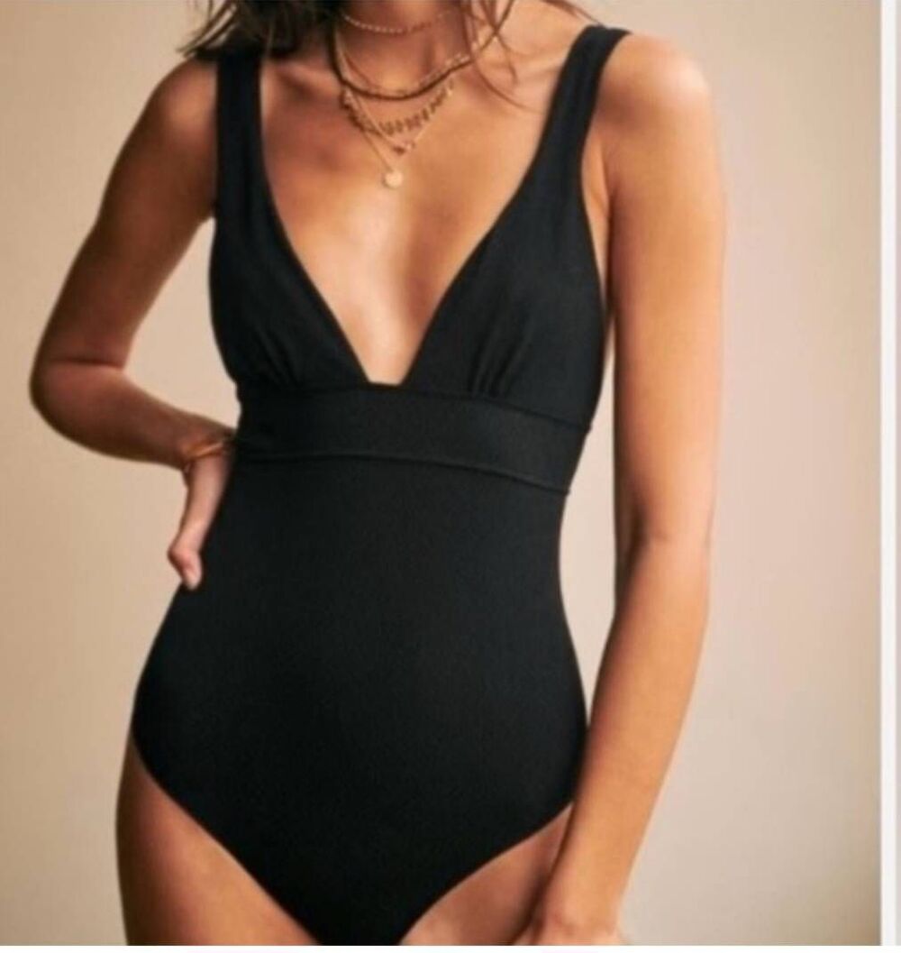 Sezane x YSE womens black textured Louise one piece swimsuit Sz US 2